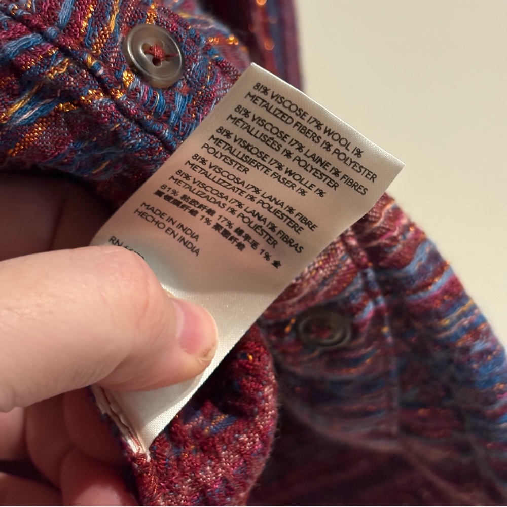 Pilcro Anthropologie Seamed Tunic Buttondown in Metallic Plum Small Wool Blend - Picture 9 of 10